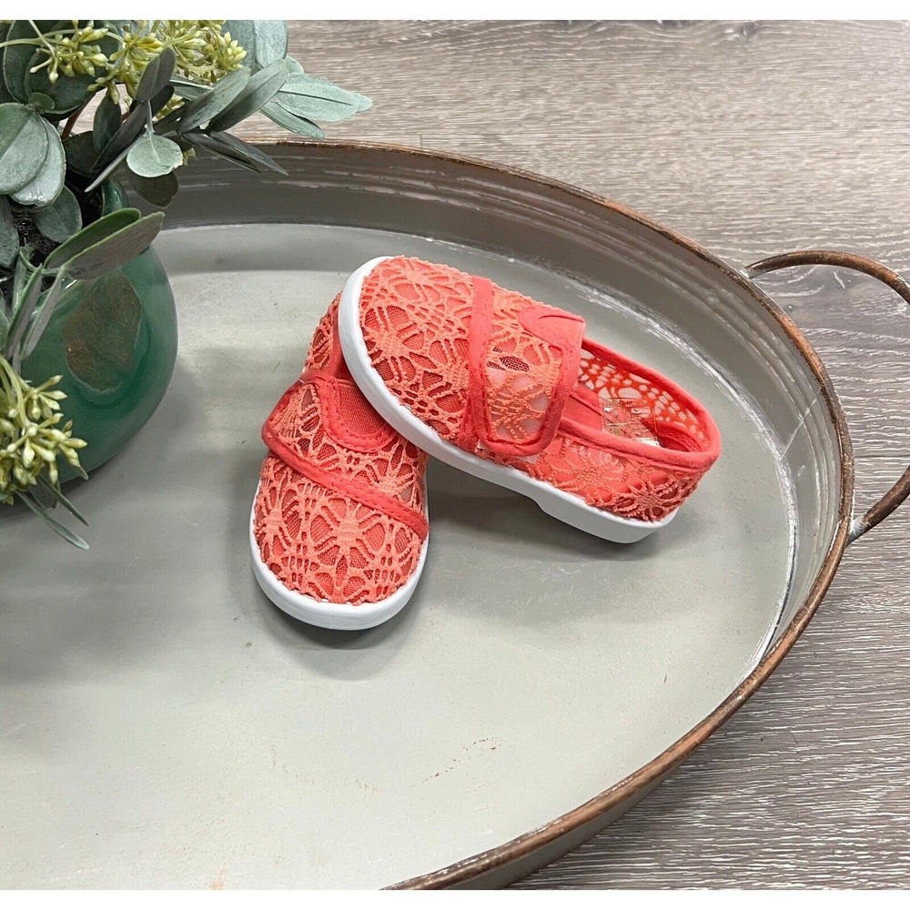 Girls Boutique Coral Lace Flats Toddler Size 7 Easy Close NEW